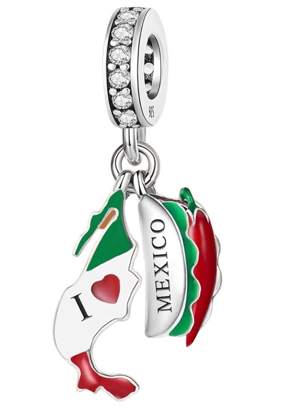 🇲🇽 925 Sterling Silver I ❤️ Mexico Dangle Charm-NEW